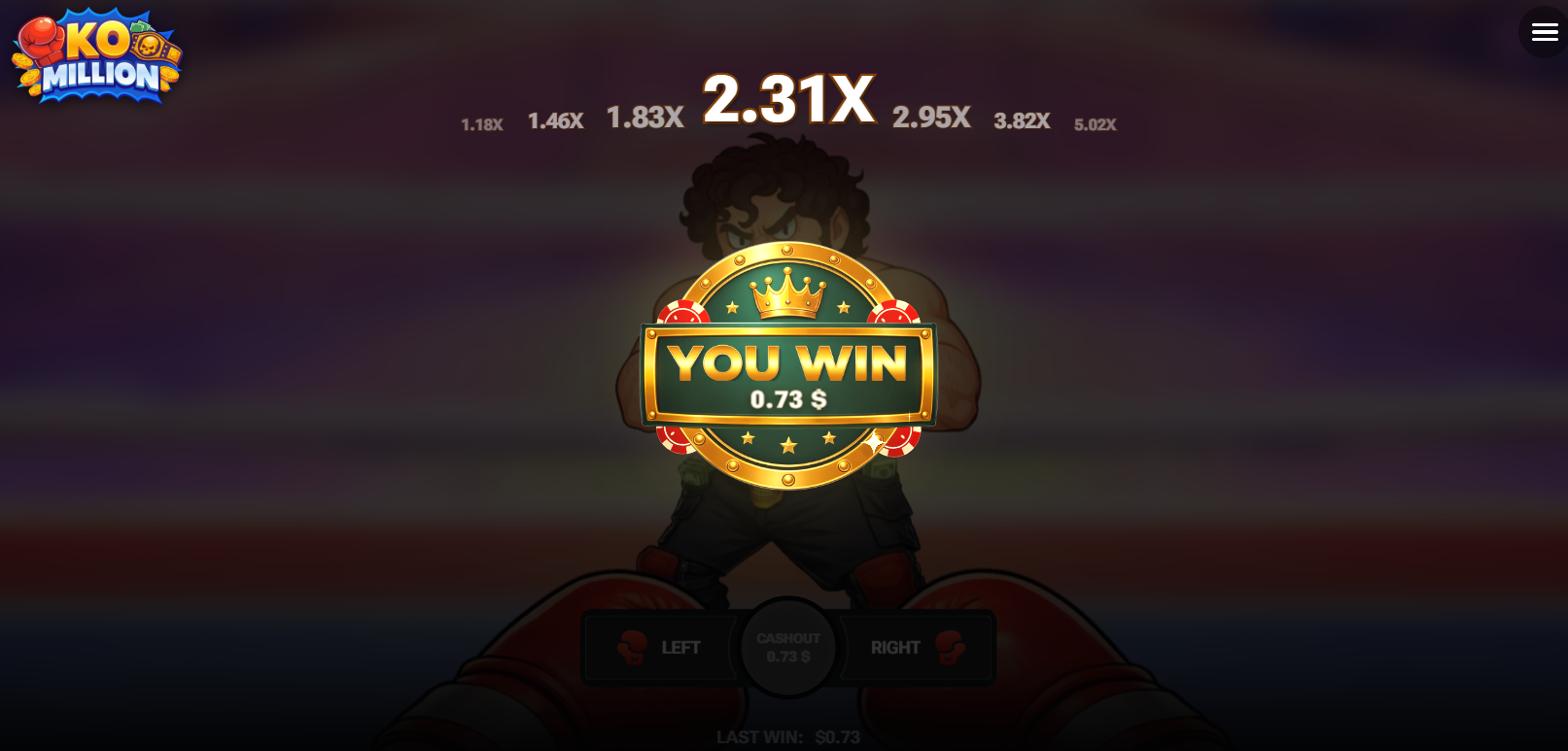 KO Million jeu d'argent bonus demo gratuite code promo : écran You Win après cashout