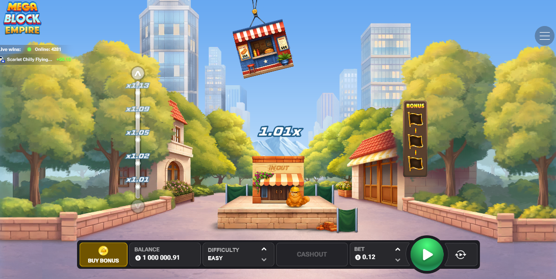 MegaBlock Empire avis arnaque casino démo jeu : grue et multiplicateur sur la tour