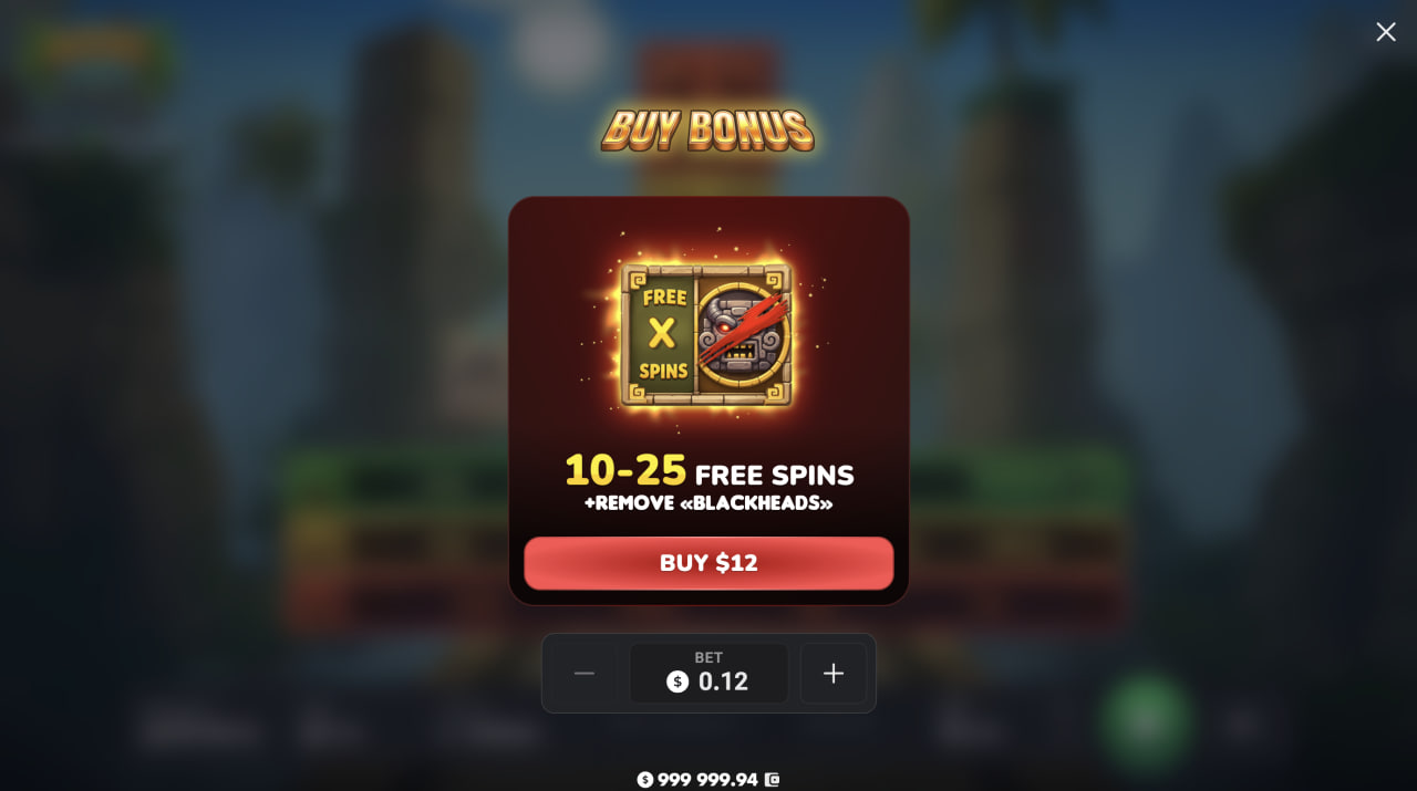 Aztec Totem jeu d'argent demo gratuite bonus code promo : fenêtre Buy Bonus de 10 à 25 free spins